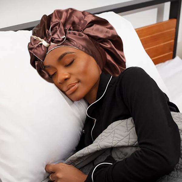 Satin Bonnet-Silk Sleep Cap Halkfri hårinpackning för kvinnor Cap