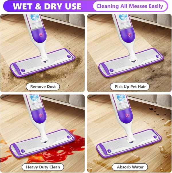 6-pakning gjenbrukbare moppputer kompatible med Swiffer PowerMop, tregulvputer mikrofibermopp erstatningsrefiller maskinvaskbare for alle gulv