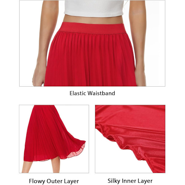 Høy midje plissert skjørt i chiffon for kvinner - Swing maxi A-linje
