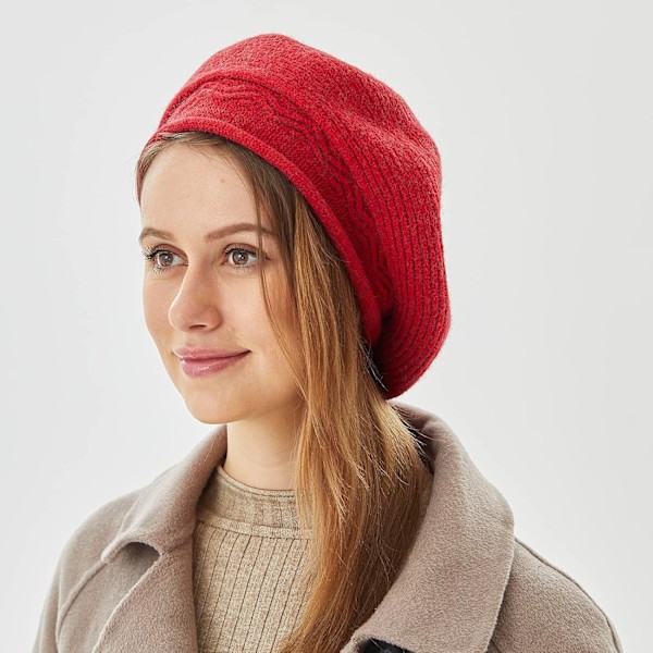 Baret Hat til kvinder, fransk stil hue vinter mode varm uldforing strik