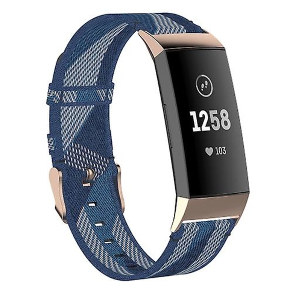 För Fitbit Charge 4 / Charge 3 Se Rostfritt stålhuvud korn Nylon Denim Ersättningsrem Klockband MVZ Blue Stripe