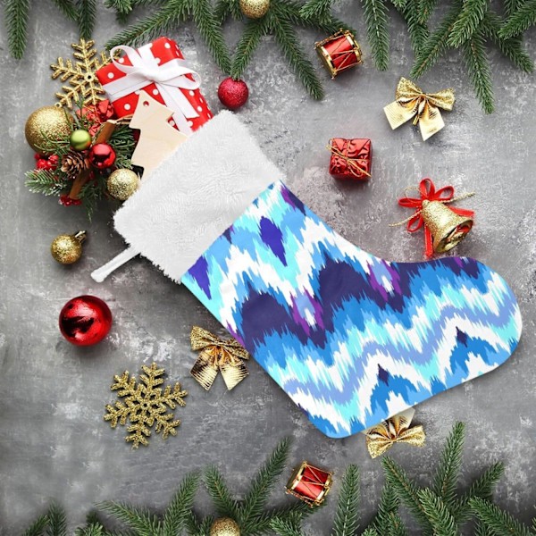 Julklapp, Personliga Julklappsstrumpor 2-pack Blå Vågrörelse Tie Dye 45,7 cm Julstrumpor Hängande Ornament Kamin för Träddekoration