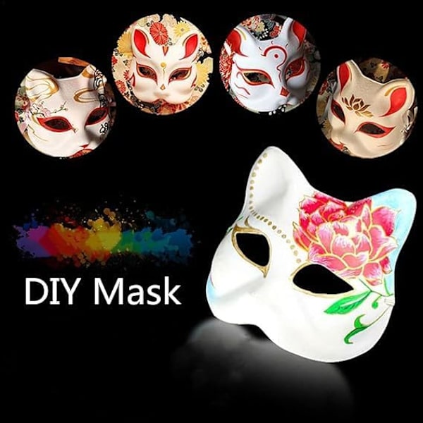 Therian Masque DIY Blanke Ræv Katte Masker Ren Hvid Graffiti Masker Personlighed Masker Egnet Til Cosplay Halloween Karneval Dae Fest Masker Katte Masque