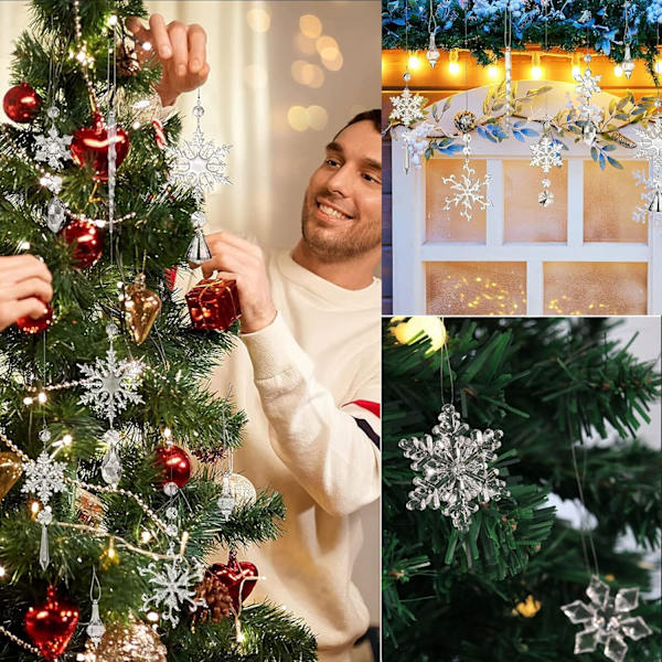 16 stycken Acryl Icicle Snöflinga Icicle Hängande Dekorationer, Julgran Kristall Dekorationer, Julgransprydnader, Kristall Snöflinga för di