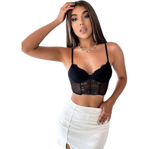 Kvinners gjennomsiktig blonder crop top stretch spaghetti stropp crop