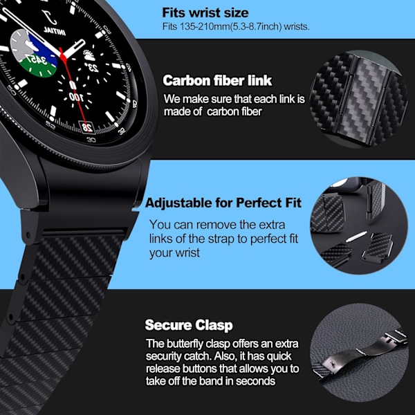 Kompatibel med Galaxy Watch 4 Band 40mm 44mm 47mm Band Kolfiberband, Galaxy Watch 6 5 4 Classic Herr No Gap Rem Mode Lätt