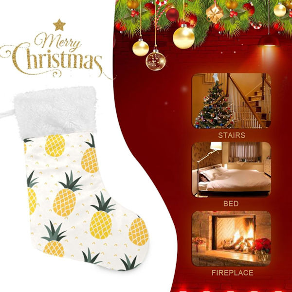Julstrumpa, Personliga Julstrumpor 2-pack Chic Gul Ananas Tropisk Sommar 45,7 cm Julstrumpor Hängande Ornament Kamin för