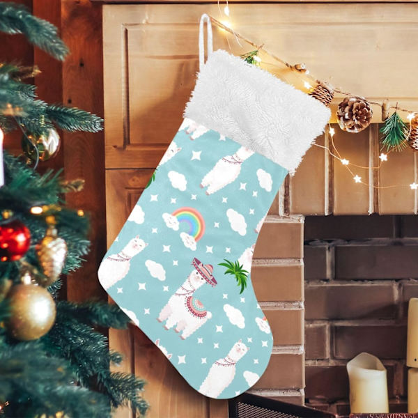 Julklapp, Personliga Julklappsstrumpor 2-pack Söt Alpacka Regnbåge 45,7 cm Julstrumpor Hängande Ornament Eldstad för Träd