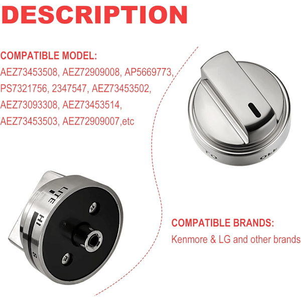 Områdebrennerknapper for LG Kenmore ovn komfyr gasskontrollknapp erstatning