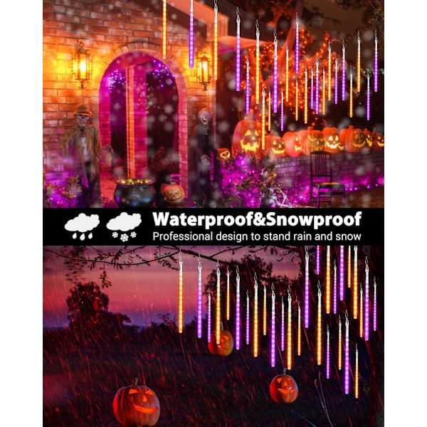 Solcellsbelysning för Halloween 20 rör 480 LED Meteor Shower Icicle Lights Raindrop Lights med timerfunktion Fallande regnljus för semesterfest