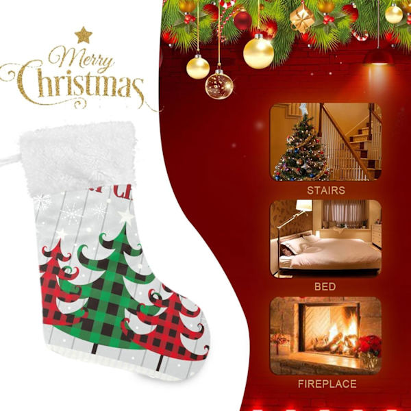 Julklapp, Personliga Julklappsstrumpor 2-pack Glad Jul Buffelrutig Julgran 45,7 cm Julstrumpor Hängande Ornament