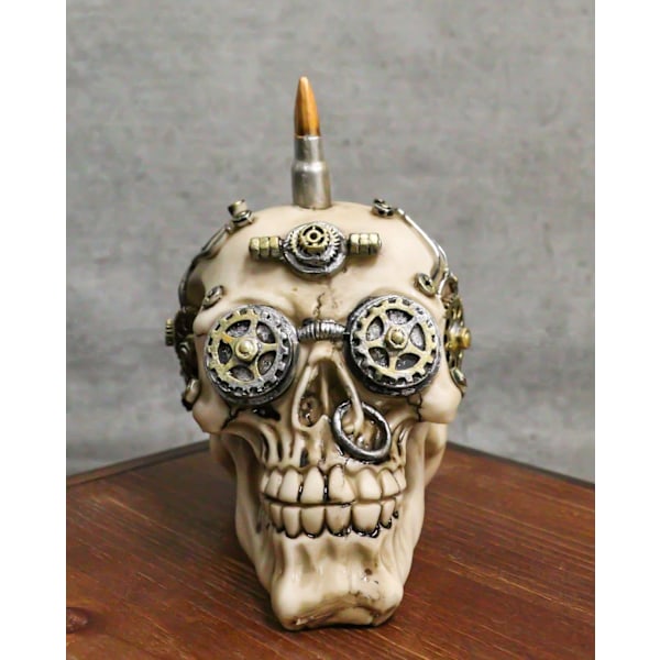 Ebros Badass Bullet Ammo Mohawk Punk Rock Steampunk Skull Figurine med malet Gearwork 7'Lang Gangster Skelet Hoved Statue til     Day of Multi