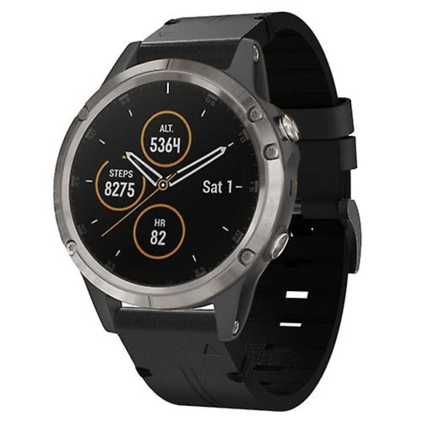 For Garmin Fenix 5 22mm Læder Stål Spænde Urrem CXP Black