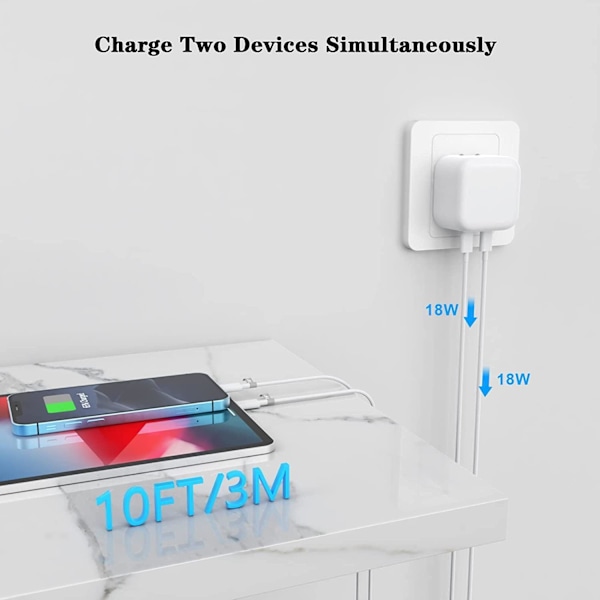 iPhone Hurtigoplader, 40W Dual Usb-C Hurtigvæg