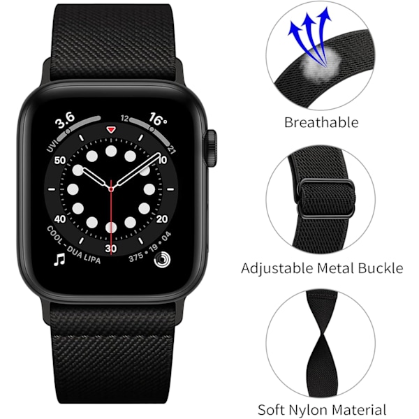 Strækbart nylon kompatibelt med Apple Watch 45 mm 44 mm 42 mm,