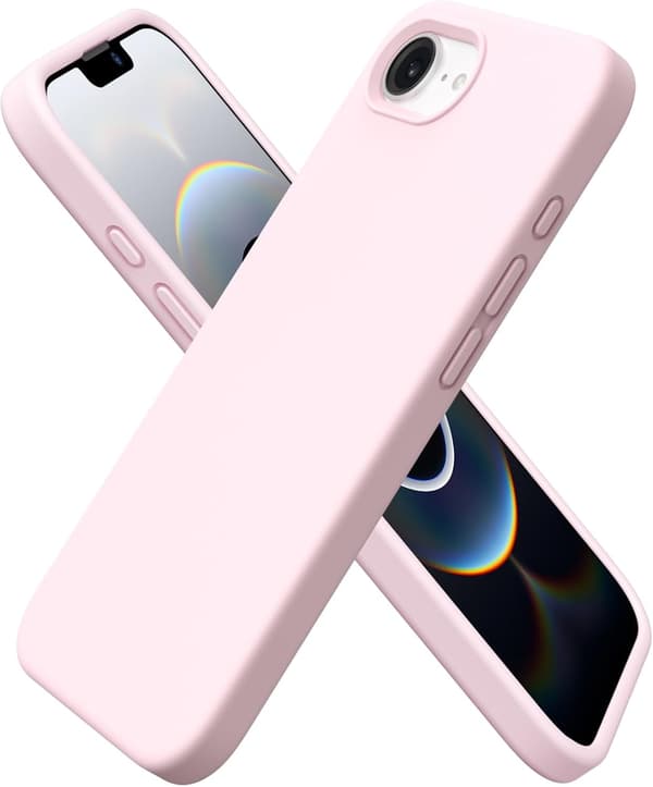 3-lags flytende silikondeksel til iPhone 16e 6,1\" (2025) - Full beskyttelse, støtsikker, mikrofiberfôr, rosa
