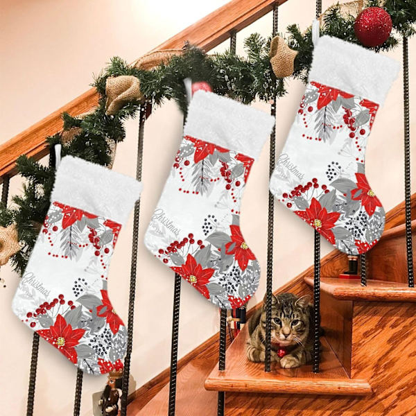 Julklapp, Personliga Julklappsstrumpor 2-pack Julstjärna Julgran Krans 45,7 cm Julstrumpor Hängande Ornament Kam