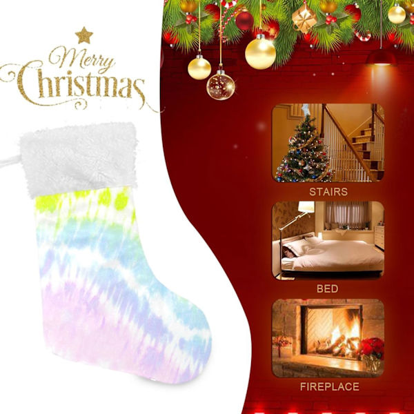 Julklapp, personliga julklappsstrumpor 2-pack Regnbåge Tie Dye Bläck 18 tum Julstrumpor Hängande Ornament Eldstad för Träddekoration