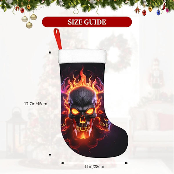 Flaming Skulls Mörka Rymden Julstrumpor 17,7 tum, Mjuka Julstrumpor Klassiska Presentbehållare för Festlig Semesterbrask Dekorationer Familj