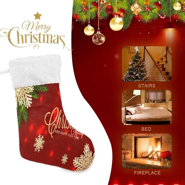 Julklapp, Personliga Julklappsstrumpor 2-pack Guld Snöflingor Granris Röd Jul 45,7 cm Julstrumpor Hängande O