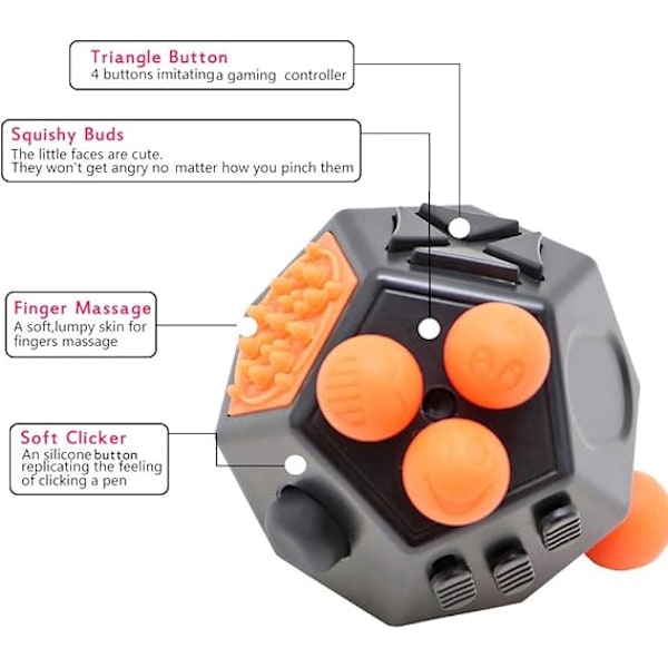 Dodecagon Fidget Cube - Førsteklasses Stress Relief Legetøj - til ADHD/Autisme (Sort)