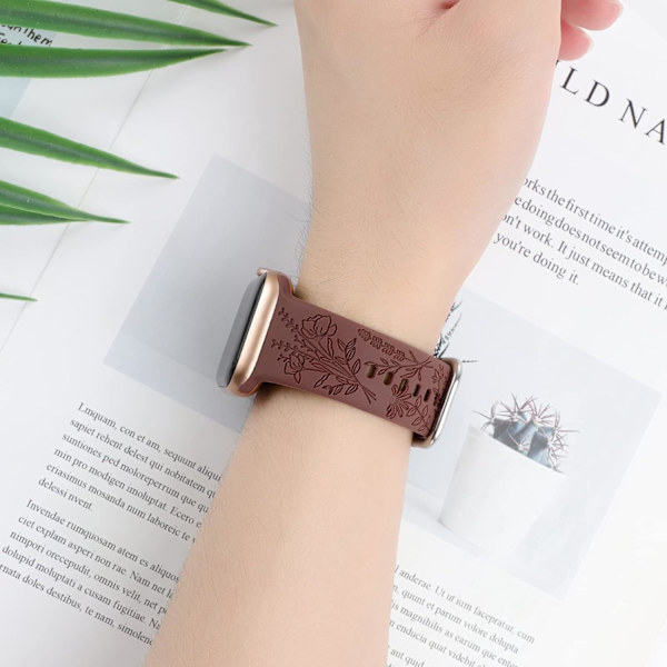 Blomstergraveret silikonebånd, der er kompatibelt med Apple Watch