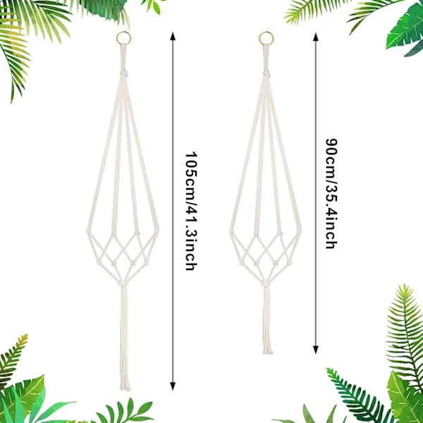 4st Macrame Plant Hangers - Vit bomullsrep hängande planteringskorg Korghållare