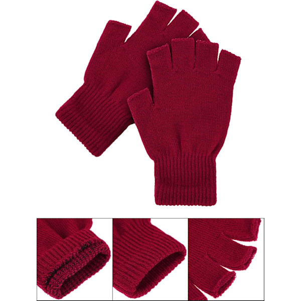 2 par unisex halvfingerhandskar vinter stretchiga stickade fingerlösa handskar i