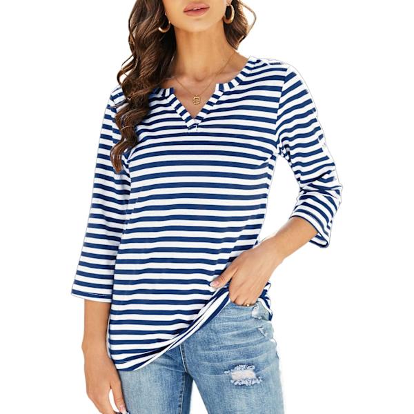 Dammjuk V-ringad 3/4 ärm tunika topp randig Henley blusar