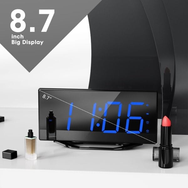 Superhög larmklocka för riktigt tunga sovande vuxna med sängvibrator, digital väckarklocka med dubbla larm för djup sovande, 2 USB-laddare svart