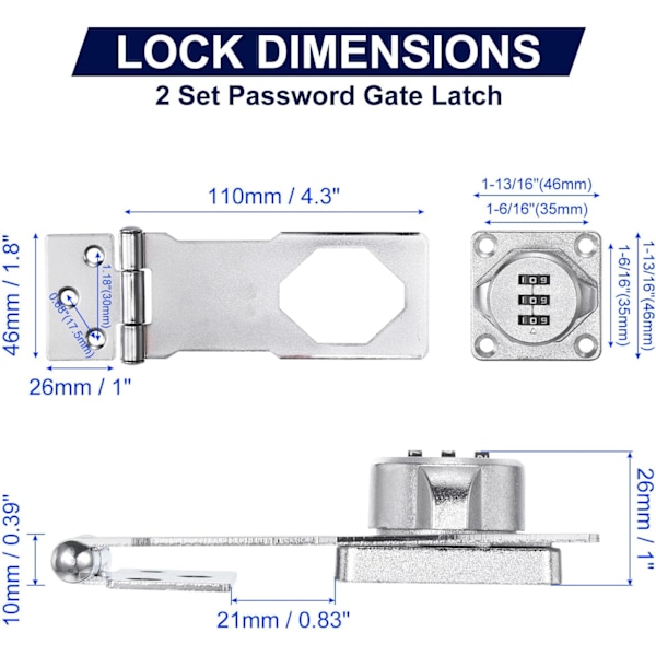Hjemmeskab Password Låsehasp Låse Kombination Latch med 3-cifret Password Sikkerhedslås Lås Anti-tyveri Nøglefri Latch Lås til Skuffe
