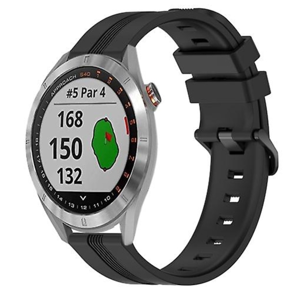 För Garmin Approach S40 20mm konkavt randigt silikonklockarmband DPJ Black