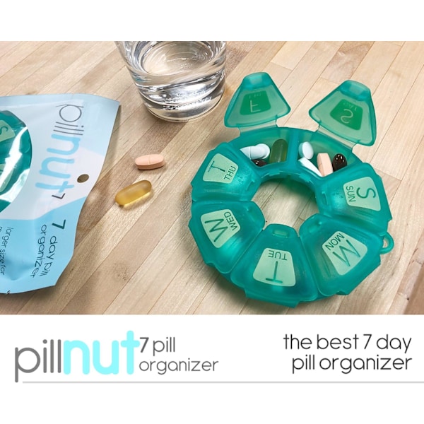 Pillnut7 (Aqua), 7-dagars pillerorganisatör, okrossbar Bpa-fri