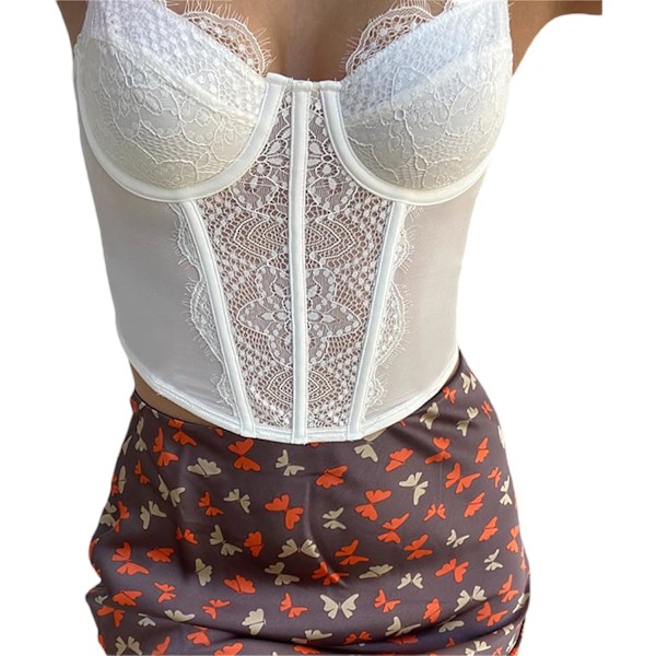 Blonder Korsett Topper for Kvinner Patchwork V Hals Cami Topp Spaghetti Stropp Push Up