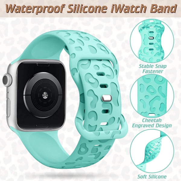 6-pak leopardgraveret rem, der er kompatibel med Apple Watch