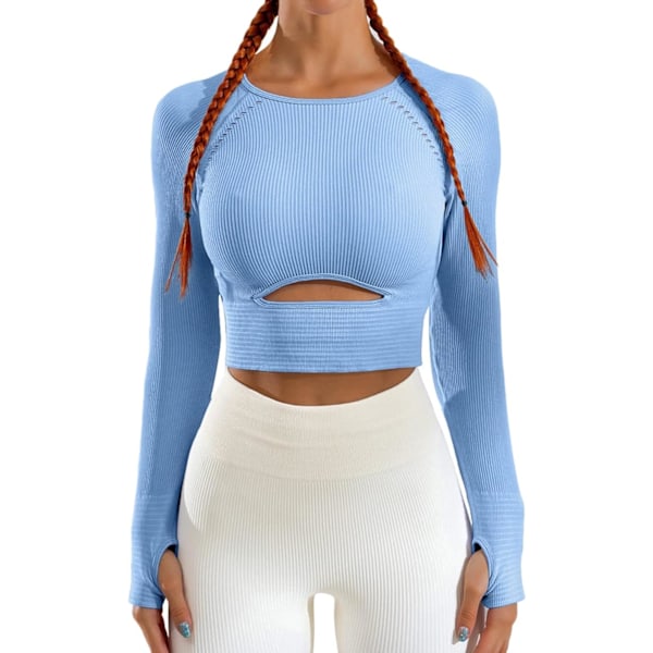 Workout Crop Tops for Women Seamless Ribbed Long Sleeve GMY Yoga Athletic Shirt