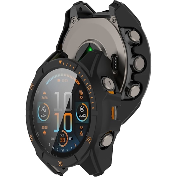 PC Full Coverage Skyddande Klockfodral Skärmskydd i Härdat Glas Kompatibelt med Garmin Fenix 8 51mm (Svart+orange)