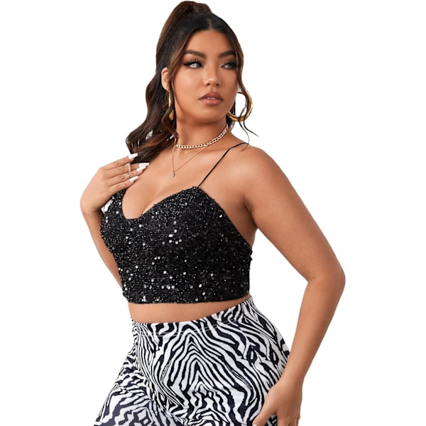 Kvinners Plus Sequin Criss Cross Cami Crop Top Ryggløs Ermeløs Camisole