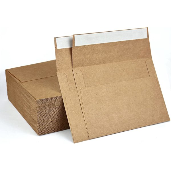 100 Pack A7 Brown Kraft Paper Envelopes - Quick Self Seal, 5.25 x 7.25 Inches