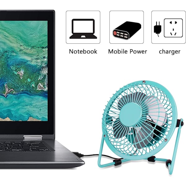 Liten USB-skrivebordsvifte, 4\" bærbar stille vifte med metall