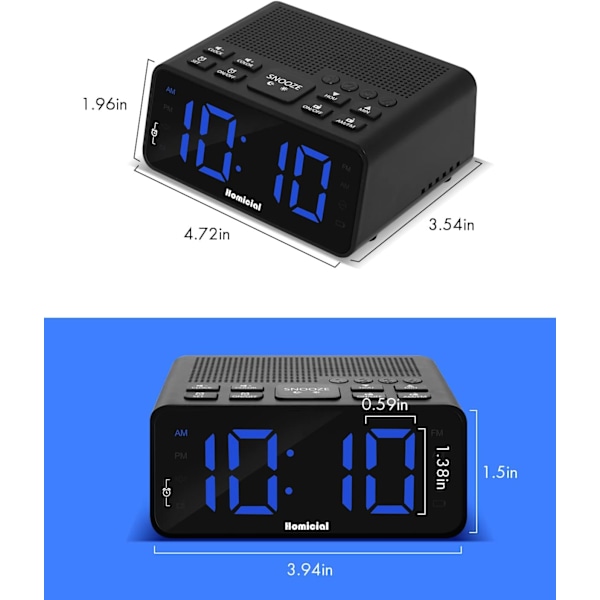 Digital väckarklockradio med AM/FM-radio, flerfärgade 1,4-tums LED-siffror, förinställning, sömntimer och tydlig display med dimmer för sovrummet vid sängen,
