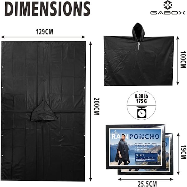 2-pack återanvändbar EVA-regnponcho. Regnrock Huva Campingfilt