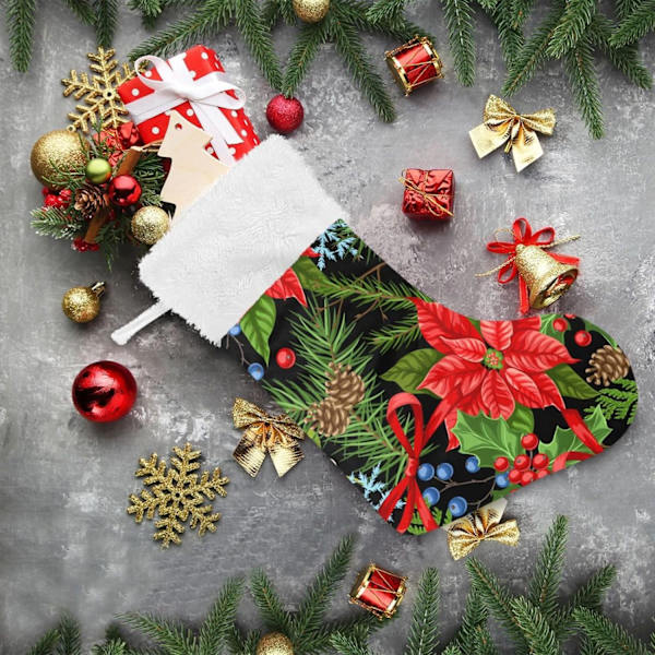 Julklapp, personliga julklappsstrumpor 2-pack Vinter Julstjärna 45,7 cm Julstrumpor Hängande Ornament Eldstad för Träddekoration
