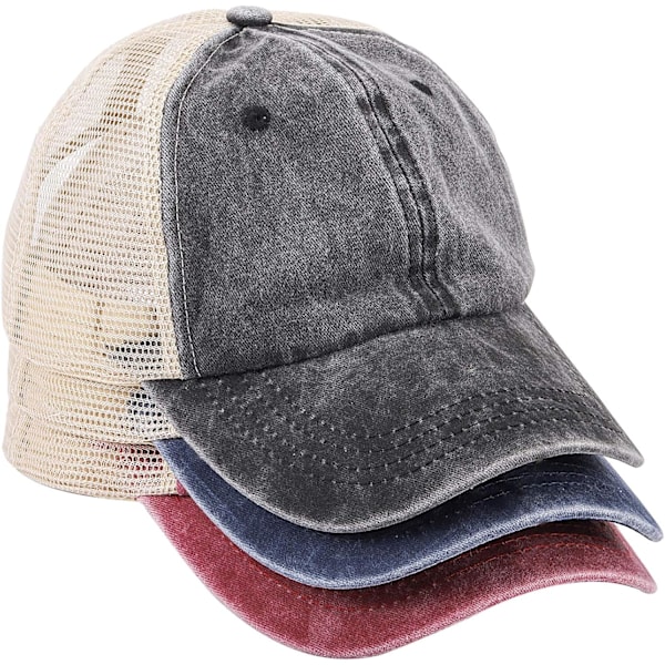 3 Pack Washed Plain Baseball Cap. Retro Adjustable Dad Hats Gift for