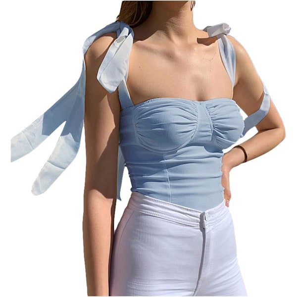 Kvinners ermeløs camisole knytte skulder mesh stropp tank crop topper