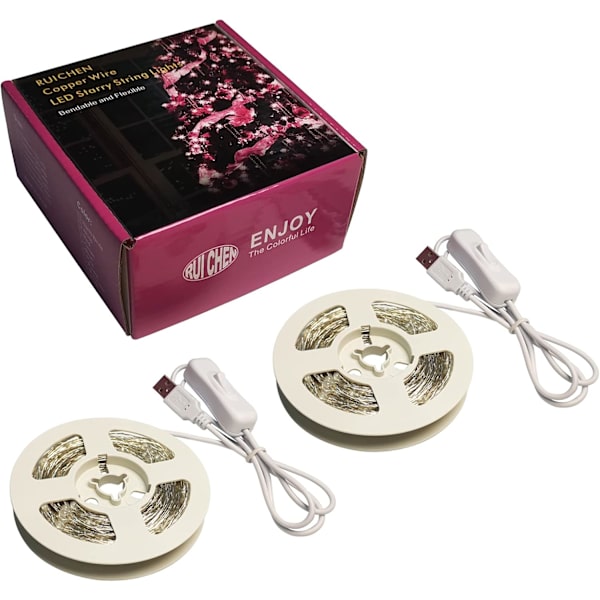 USB-drivna ljusslinga 66 fot 200 LED-slinga med på/av-knapp (varmvit, 2-pack) Varmvit 66 fot 200LED, 2-pack Varmvit 66 fot 200LED, 2-pack