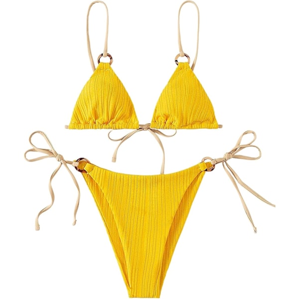 Kvinde Trekantet String Bikini Ribbet O Ring Binde Side Todelt Badetøj