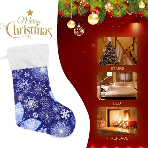 Julklapp, Personliga Julklappsstrumpor 2-pack Vit Snöflinga Blå Jul 45,7 cm Julstrumpor Hängande Ornament Eldstad