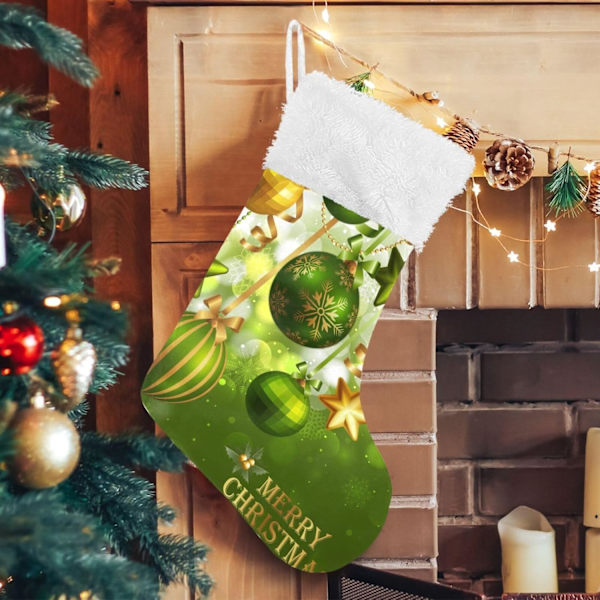 Julklapp, Personliga Julklappsstrumpor 2-pack Jul Snöflinga Boll Grön 18 tum Julstrumpor Hängande Ornament Kamin
