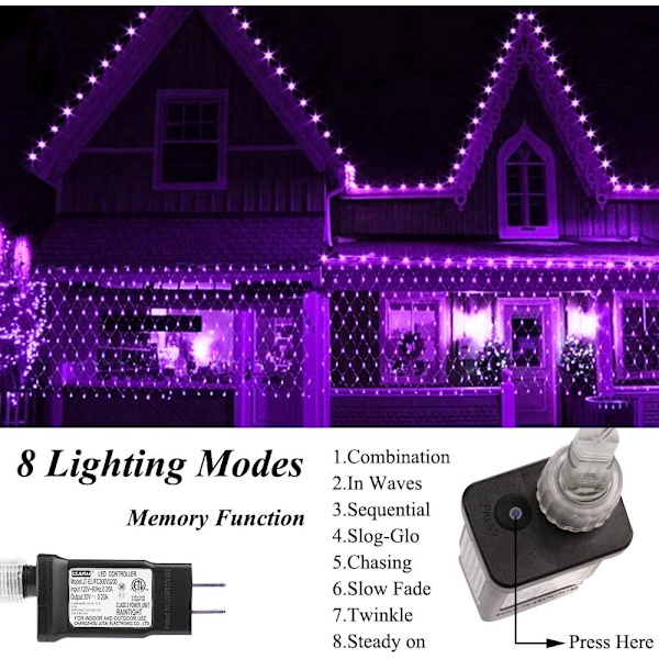 LED-nätljus Halloween-dekorationsnätljus, trädvarpsljus utomhus hängande ljusslinga för hem, sovrum, jul, trädgård, gångväg,